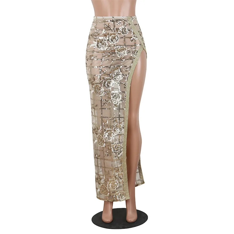 Женская юбка с блестками и вышивкой модная пикантная длинная макси высоким