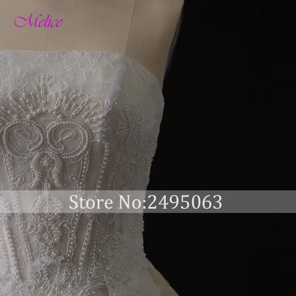 Fmogl Strapless Lace Up Appliques A-Line Wedding Dress 2019 Luxury Pearls Princess Bridal Vestido de Noiva Plus Size | Свадьбы и