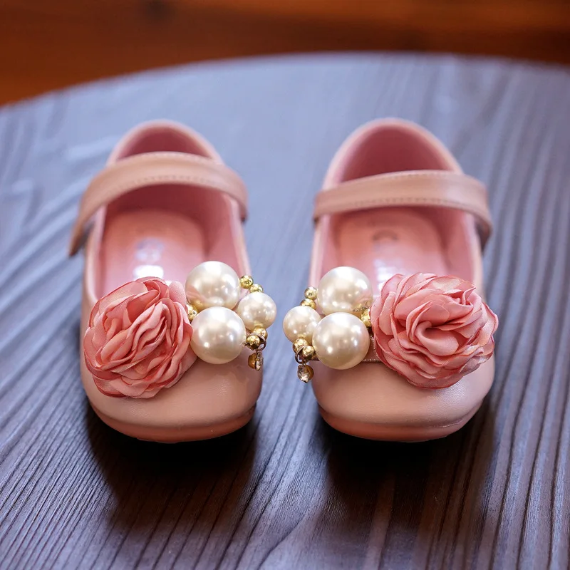 Детская кожаная обувь для девочек вечерние туфли принцессы с цветами и