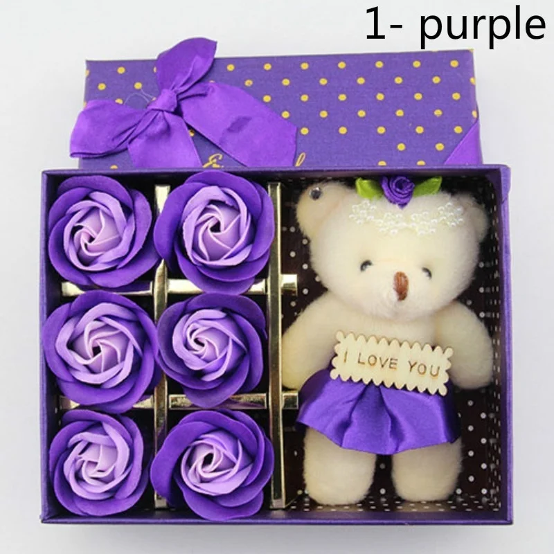 6 шт./кор. романтическая роза мыло цветок с Маленький милый медведь кукла отлично
