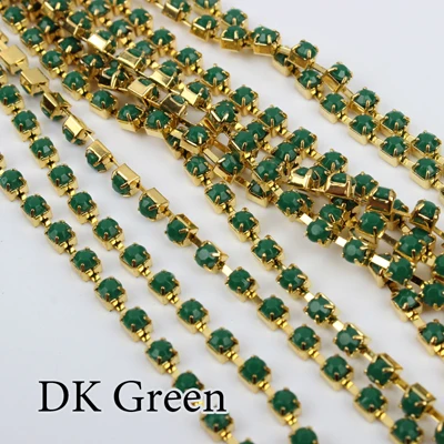 DK green (Gold) Горячая распродажа 24 цвета Акриловые стразы цепь золотая основа SS12 SS16 SS28 Пришивные чашки цепи для одежды - Цвет: DK green (Gold)