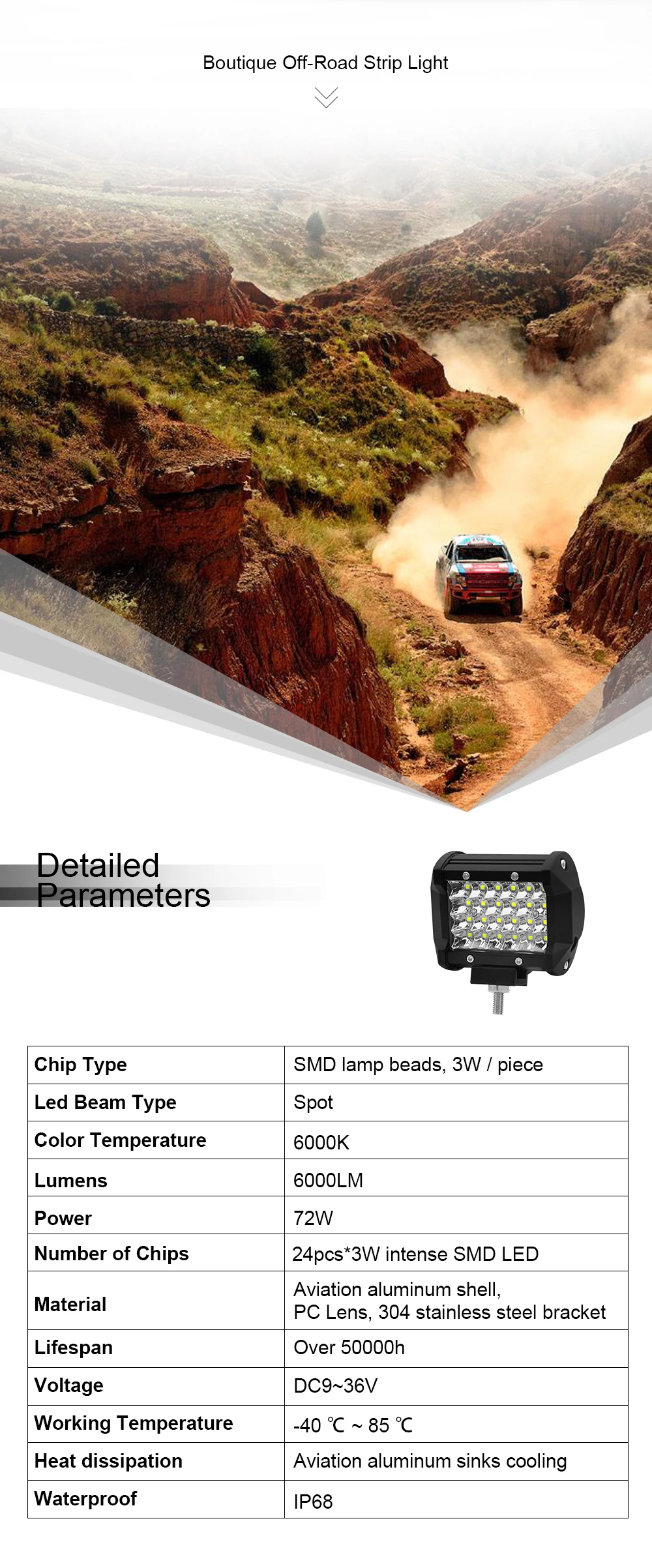 Roadsun 72W фары для 6000 К Автомобильный светодиодный рабочий светильник 12V Светодиодные Автомобильные фары бар внедорожные лампы для трактора 4x4 грузовых автомобилей SUV транспортных средств лодка мотоцикл
