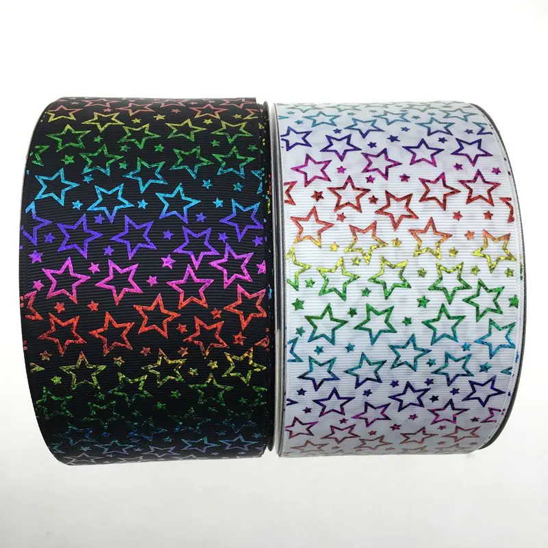 Hot sale 100 yards /roll 3 &quot75mm hologram rainbow Star printed grosgrain ribbon | Дом и сад