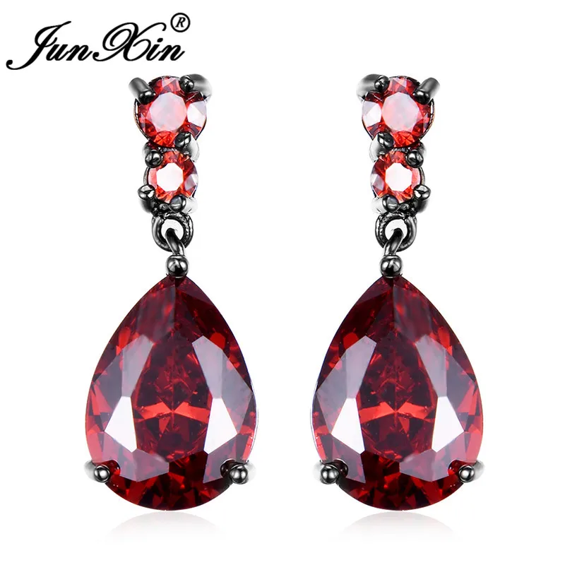 Red Earrings JUNXIN фиолетовый/синий/красный капли воды серьги Роскошные циркониевые каплевидные Люстры Серьги Винтаж Черное золото Заполненные ювелирные изделия - Окраска металла: Red Earrings