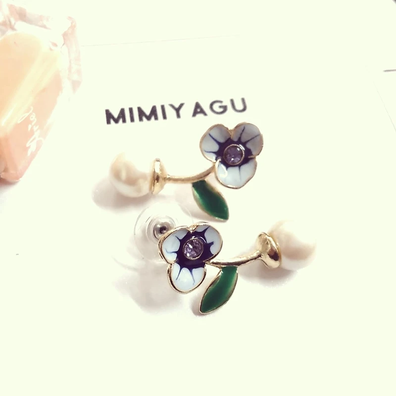 Корейские женские серьги-гвоздики с жемчугом и цветком