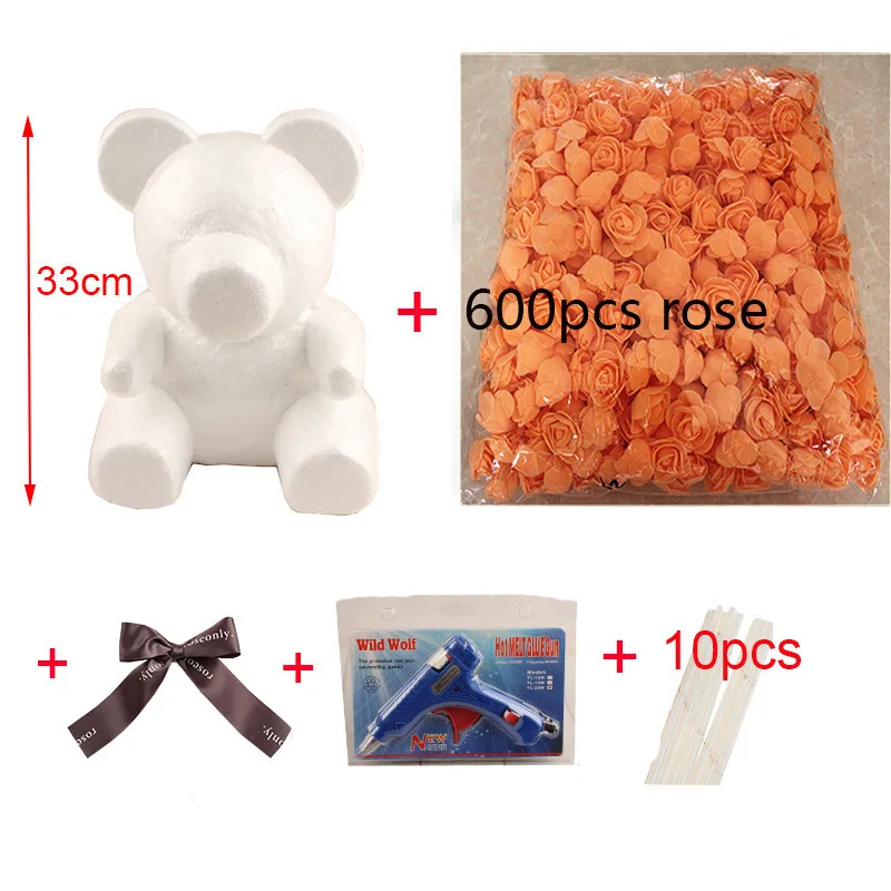 Rose Bear Set 08 DIY Роза аксессуары в виде мишки мешок пены медведь плесень 200 шт PE искусственные розы цветок головы Роза медведь собака удачи плесень - Цвет: Rose Bear Set 08