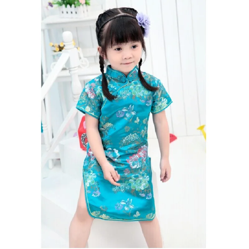 2020 Summer Girls Dress Qipao Chinese Dresses Sleeved wedding Top Quality Floral girls clothes Rose 2 4 6 8 10 12 14 16Year | Детская
