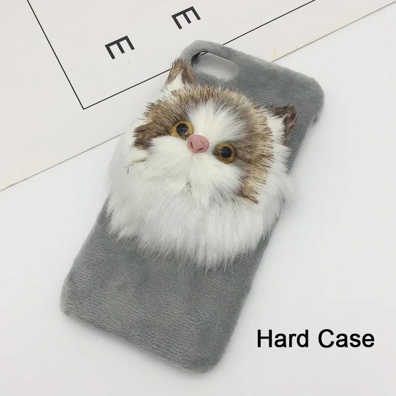 Gray Big Cat Hard PC Милый Кот пушистый меховой чехол для телефона для iPhone XS MAX XR X силиконовый Жесткий чехол из ПК прекрасное покрытие для iPhone 8 Plus 7 6s 6 Plus Рождественский чехол - Цвет: Gray Big Cat Hard PC