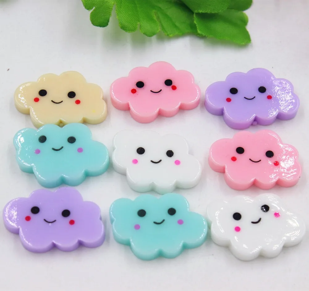 10 шт./лот кавайные резиновые облака с улыбкой плоской задней поверхностью для