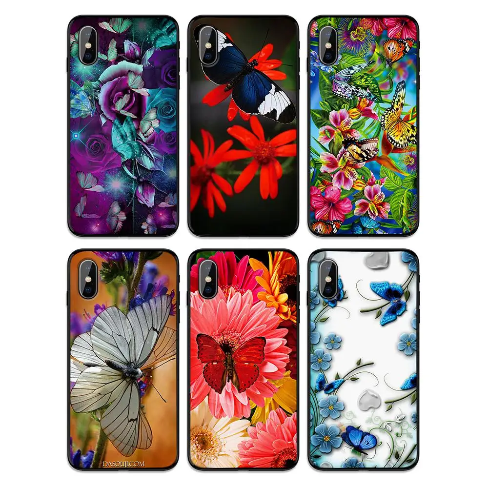 Мягкий чехол из ТПУ с изображением бабочек и белых роз для Apple iPhone 6 6S 7 8 Plus 5 5S SE X XS