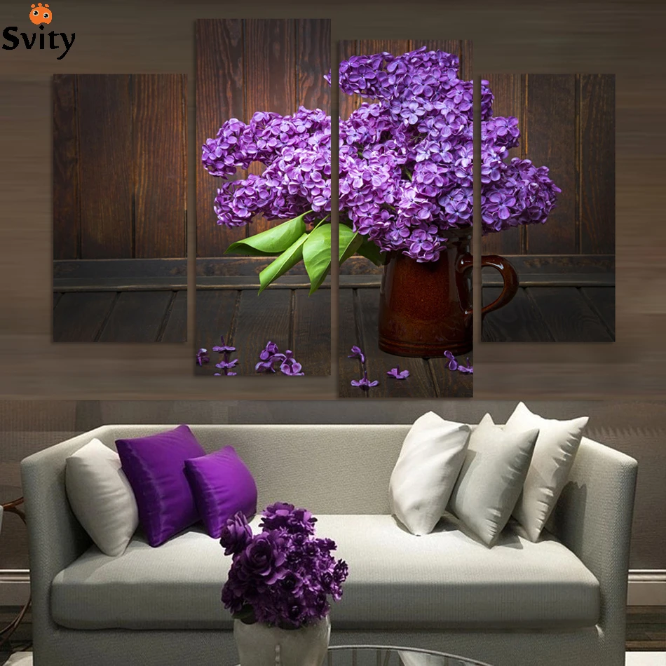 4pcs /SET purple lilac flower Canvas Print painting Modern Home Decor Wall Art Picture For Living Room Bedroom NO FRAME | Дом и сад