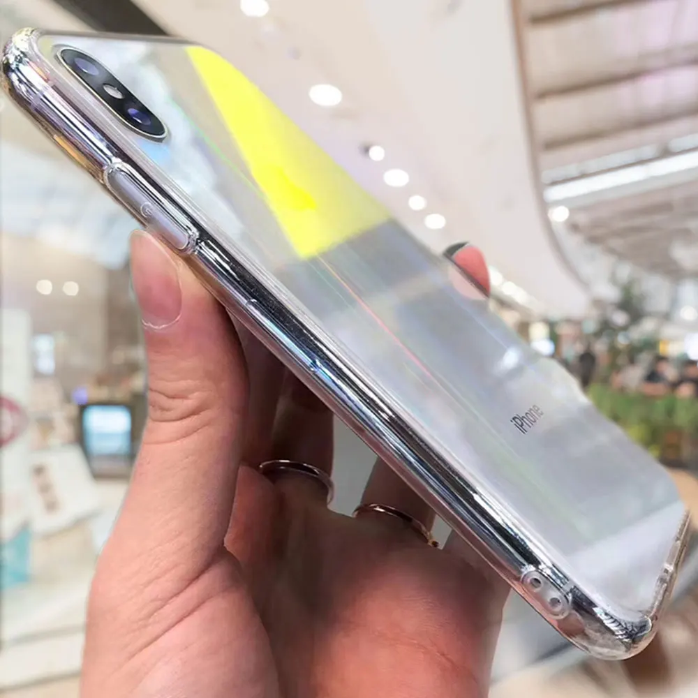 Градиентный лазерный Прозрачный чехол для iPhone 7 8 XR Радужный акриловый X Xs Max 11 pro max