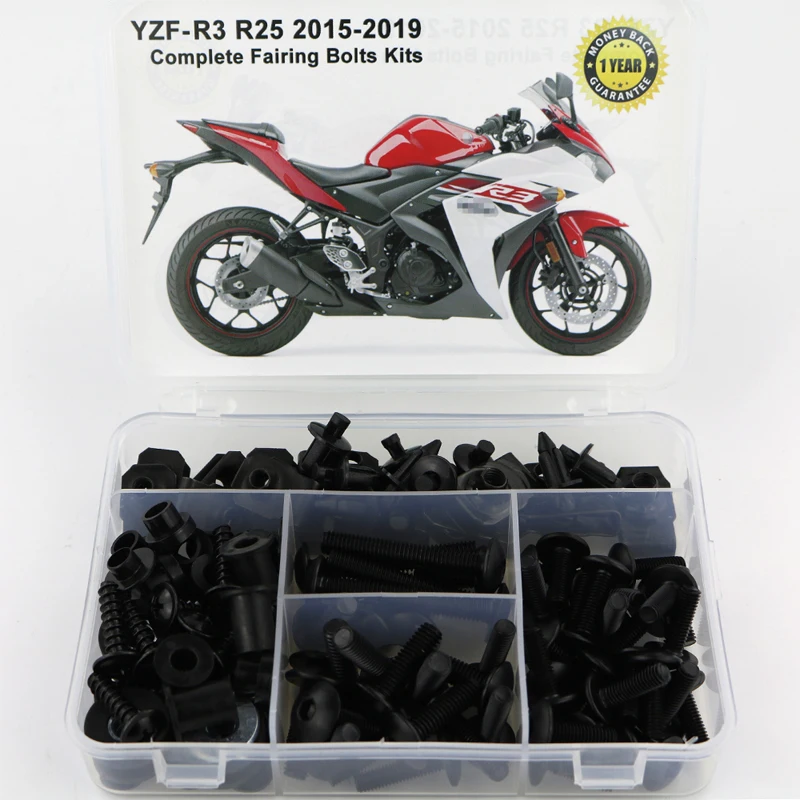 Для Yamaha YZF-R3 YZF-R25 R3 R25 полный обтекатель Болты Комплект шпиль скорость гайки зажимы Винты сталь - Цвет: Black