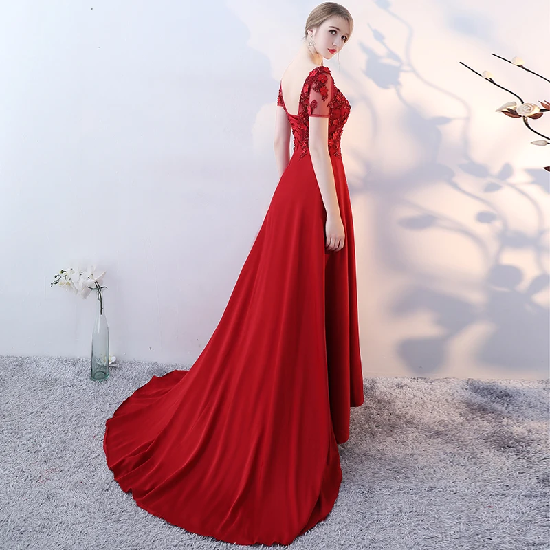 SSYFashion Новое роскошное атласное длинное вечернее платье невесты элегантное