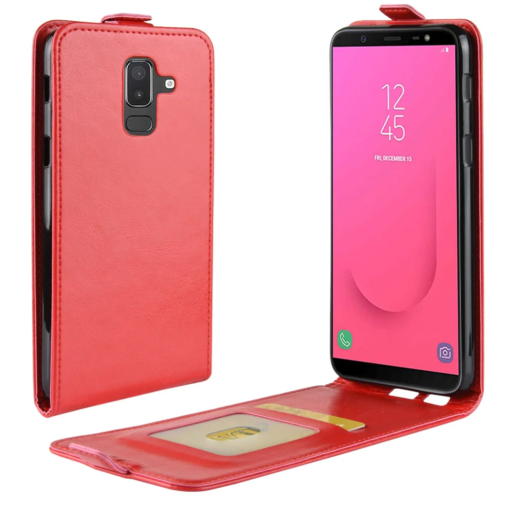 Красный Раскладушка PU кожаный чехол для samsung Galaxy J8 магнитная пряжка флип чехол J8 защитный чехол fundas coque - Цвет: Красный