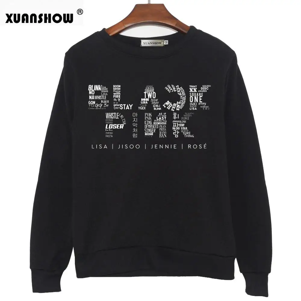 XUANSHOW новая осенне-зимняя женская толстовка одежда Kpop черная розовая верхняя одежда хип-хоп толстовки Пуловер Флисовые топы с длинными рукавами - Цвет: Black