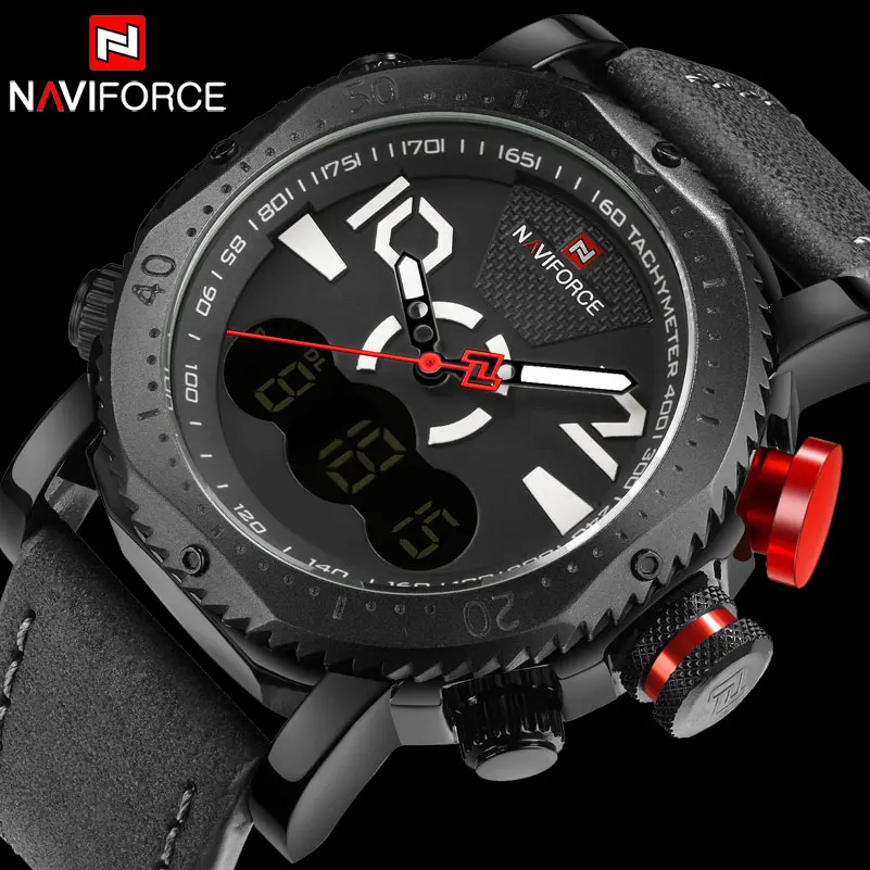 NAVIFORCE Брендовые мужские спортивные часы с двойным дисплеем мужские часы светодиодный цифровой аналоговый часы Оранжевые кварцевые часы 30 м водонепроницаемые мужские часы