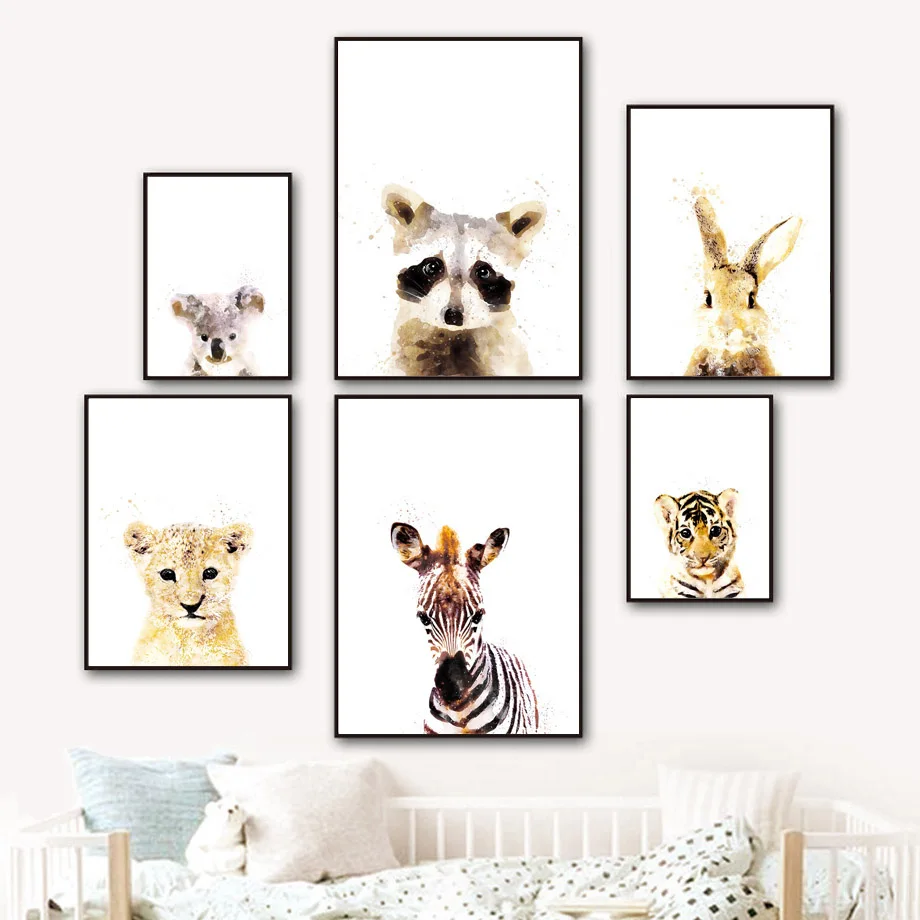 

Lion Rabbit Zebra Raccoon Wall Art Canvas Painting Nordic Posters And Prints Animals Prints Wall Pictures Kids Baby Room Decor