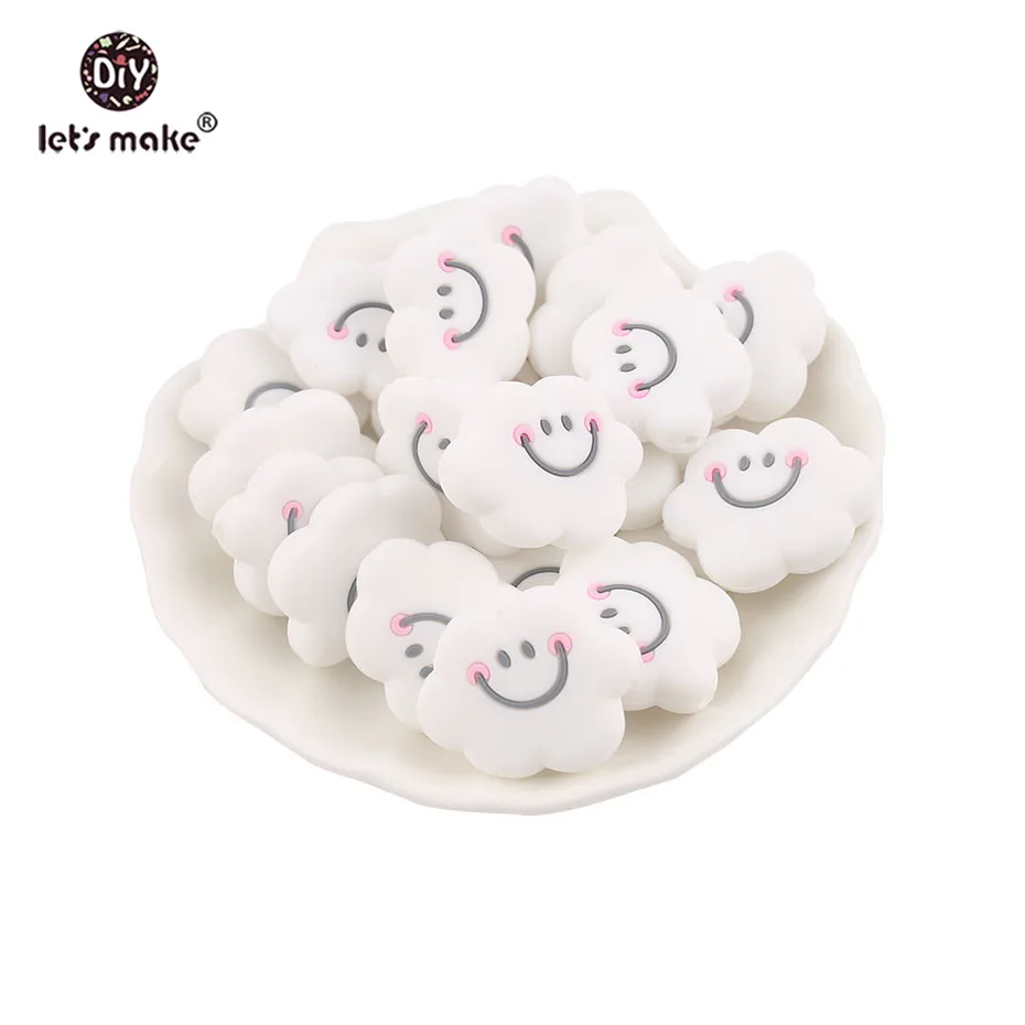 Let's Make Baby Teether 5pcs Smiling Cloud Shape Perle Silicone Beads Food Grade Materials DIY Crafts Shower Gift Baby Products