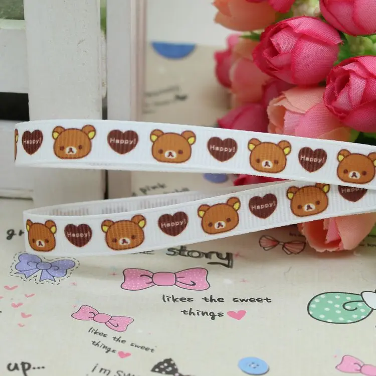 Бант из ленты с принтом обезьяны и медведя 9 мм D176 | Дом сад