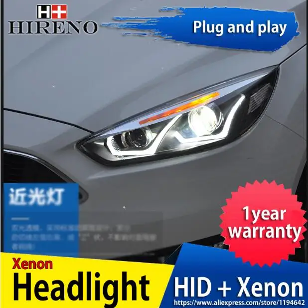 Headlights Hireno фары для- Ford Focus фар автомобиля сборки светодиодный DRL ангел объектив двойной луч ксеноновые 2 шт - Цвет: Headlights