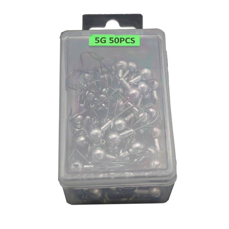 5g 50pcs 50 шт./кор. колючей дергающаяся приманка со свинцовым рыболовный крючок джиг комплект для Мягкая приманка, червь приманки рыболовные крючки с джиг-этилированный крючки с ящик для рыболовных принадлежностей T4 - Цвет: 5g 50pcs