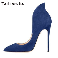 slip on fashion blue denim high heel women shoes woman pumps pointed toe faux suede black ladies high quality brand pump 2019