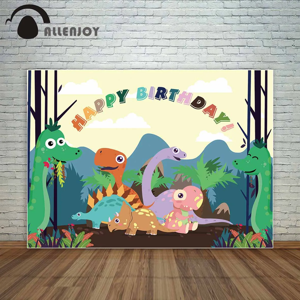 Фон Allenjoy для фотосъемки на день рождения милый мультяшный динозавр дерево горы