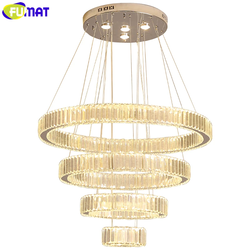 売る FUMAT Stailess 鋼クリスタルリングスパイラル階段ヴィラ天井ランプ巡回 GU10 層灯ペントハウス光沢シャンデリア