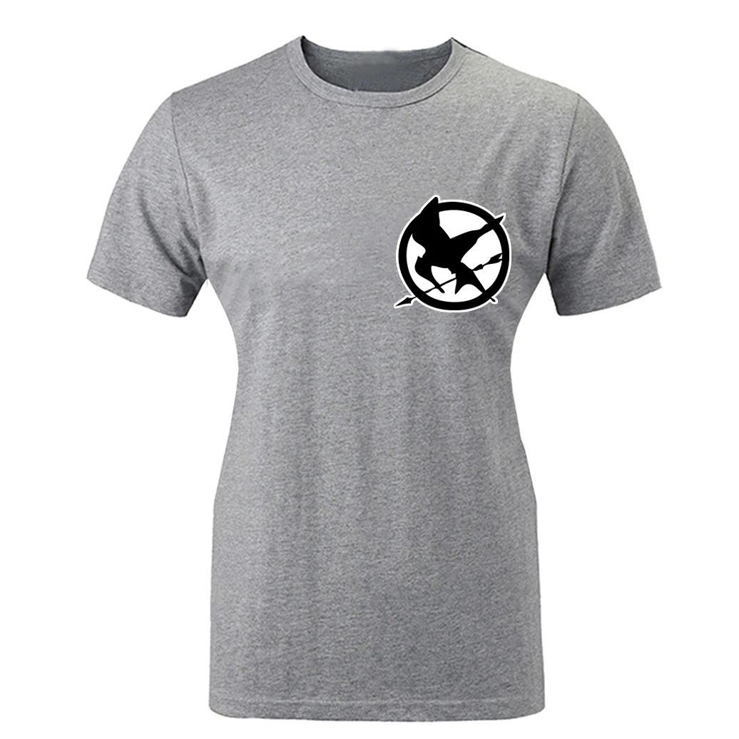 Женская футболка с принтом Голодные игры летняя короткими рукавами белая серая