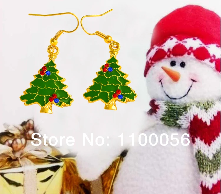 Минимальный заказ $10! Серьги-гвоздики в виде рождественской елки со стразами 6