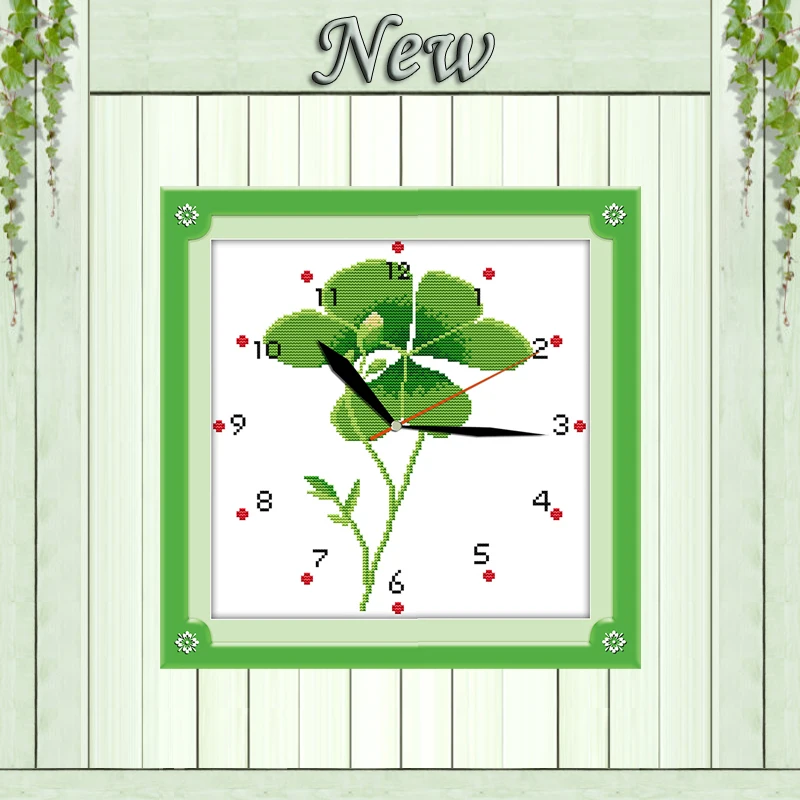 Часы счастливый клевер diy Декор Картина рассчитанная Печать на холсте DMC 14CT 11CT