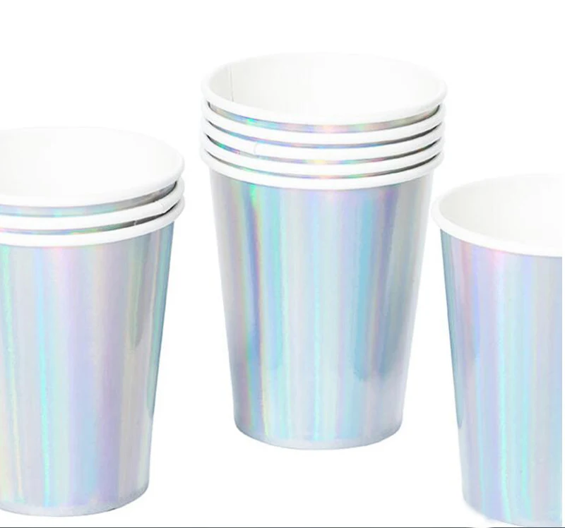 Сервирует 8 неоновых серебряных бумажных одноразовых столовых приборов на