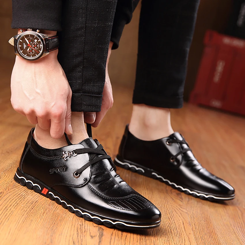 BIMUDUIYU 2019 Spring Fashion New Super Fiber Leather Soft Comfortable Men's Casual Shoes Portable Driving Laces Flats | Обувь