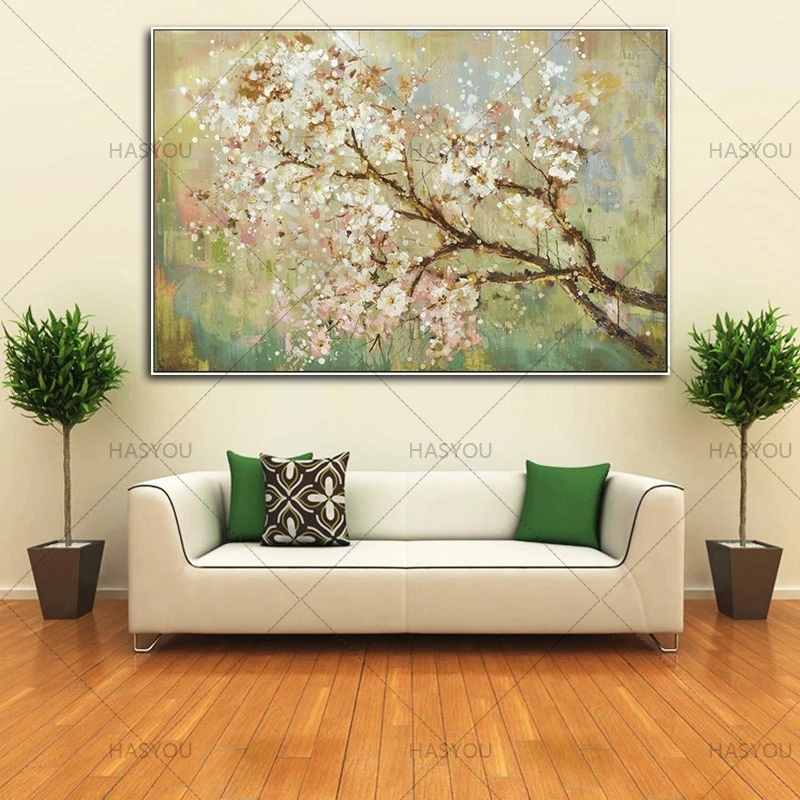 Картина маслом на холсте настенная живопись с цветами деревом абстрактная