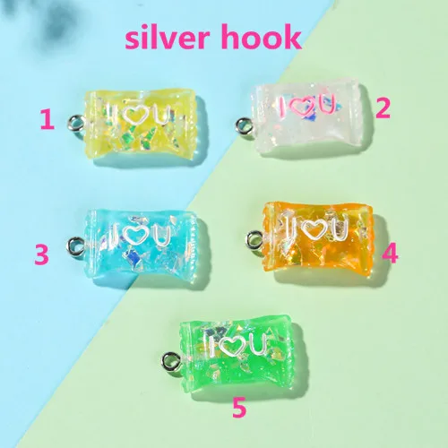 silver hook 20 шт, смешанные, 21*14 мм, плоские с оборота, кабошоны из смолы, блестящие, сладкие конфеты, скрапбукинг, аксессуары для волос, украшения своими руками - Цвет: silver hook