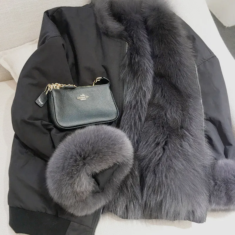 Both sides of the fox fur coat import parka female bladder short flight suit jacket | Женская одежда