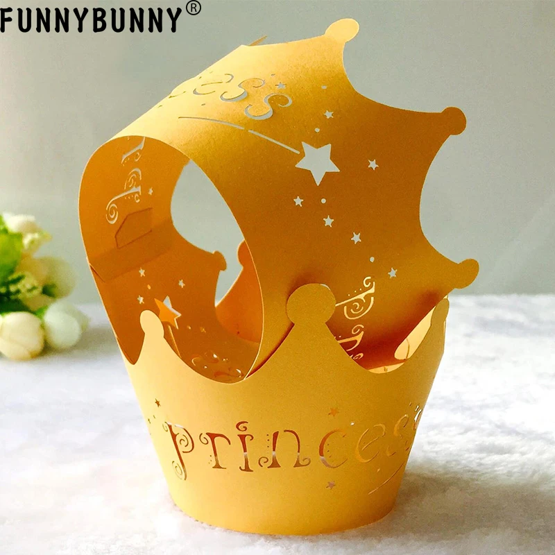 FUNNYBUNNY 24 шт Принцесса Корона для капкейков обертки Чехлы Свадебные крестины