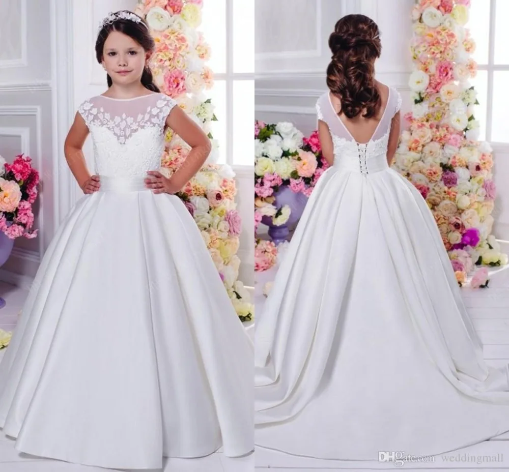 Лодка Декольте Цветочный Цветок Девочки Платья Закрытие шнуровке С Маленький
