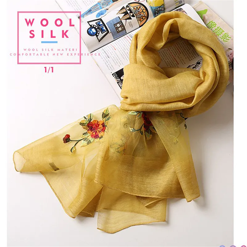 2017 Весна Новинка осени вышивка шелковой шерсти разнообразие леди сокрытия шарфы