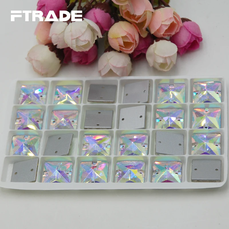 Горячая Распродажа 8x8mm12x12mm 14x14mm 16x16mm 22x22mm квадратная форма прозрачный кристалл Flatback 2 отверстия швейные стеклянные хрустальные бусины