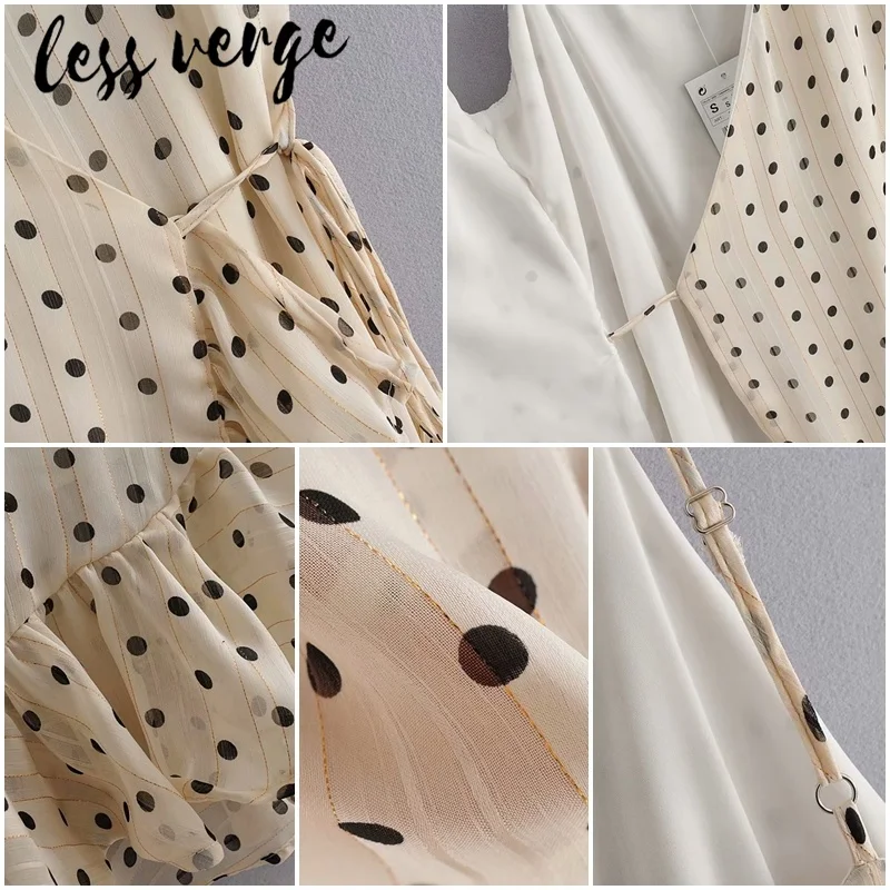 Lessverge платье макси в горошек с оборками без бретелек разрезом на шнуровке