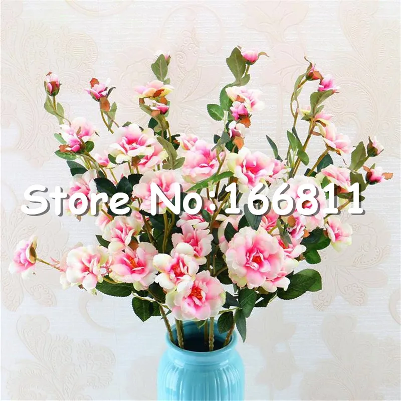 

Fake Long Stem Chinese Rose (4 stems/piece) Simulation Iceberg Roses for Wedding Home Showcase Decorative Artificial Flowers
