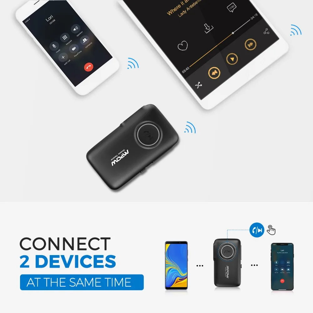 Mpow обновленный V5.0 Bluetooth приемник автомобильный bluetooth-адаптер с 15 ч Время воспроизведения для ТВ наушников динамик Игры Аудио AUX автомобиля BH298