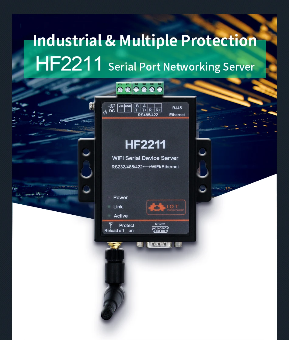 HF2211 Последовательный RS232 RS485 RS422 к WiFi Ethernet конвертер Модуль промышленной автоматизации передачи данных DTU сервер