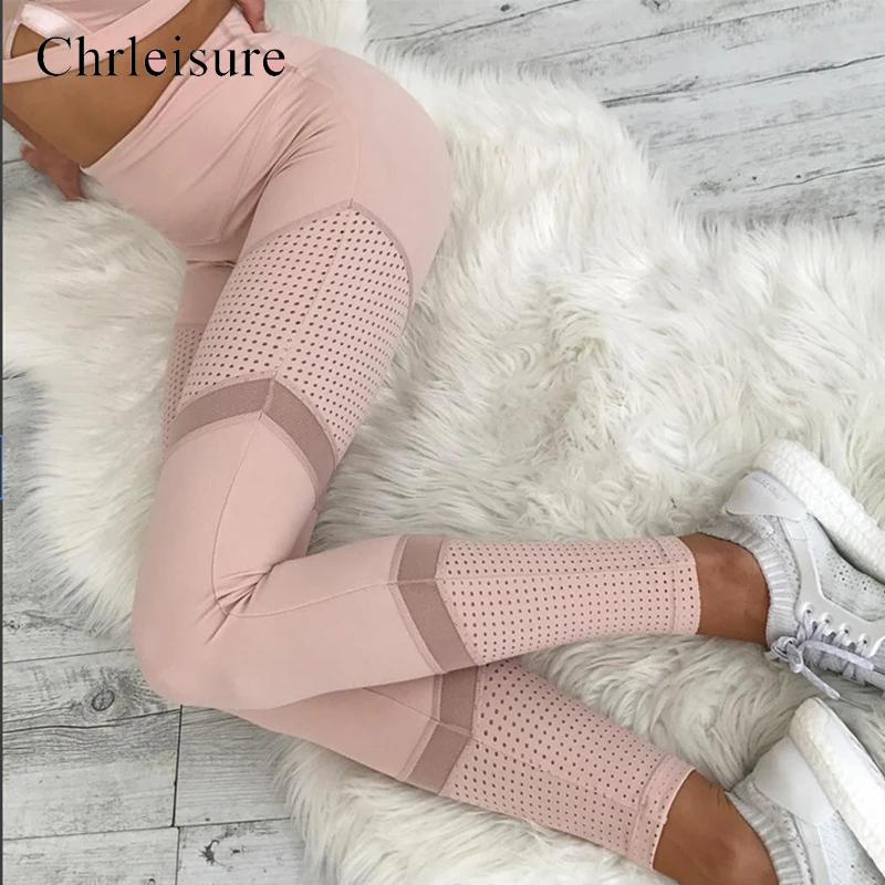 Сексуальные женские леггинсы с высокой талией и сеткой для фитнеса эффектом пуш