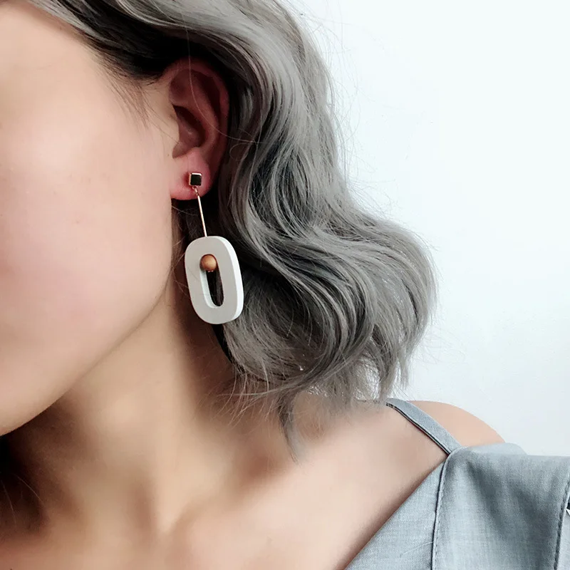 Винтажный геометрический деревянный асимметричные серьги-подвески для женщин