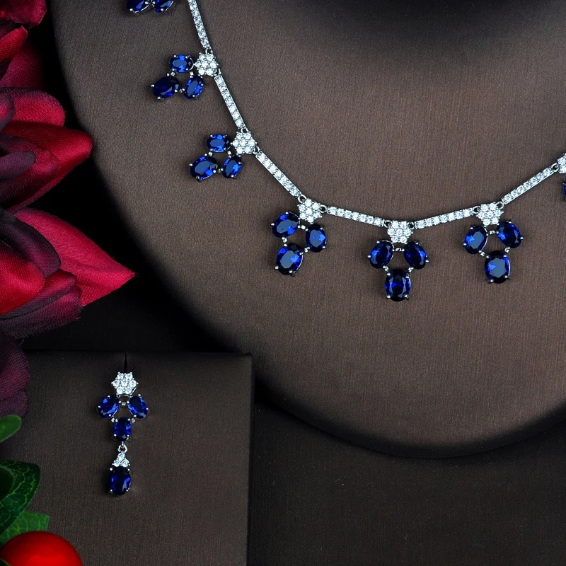 HIBRIDE голубой цветок Свадебные Ювелирные наборы для женщин платья вечеринок