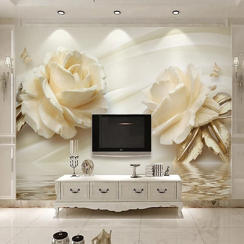 

3d wallpaper Modern Creative White Rose Flowers Wall Covering Wall Painting Living Room Bedroom Backdrop Home Decor Wall Cloth
