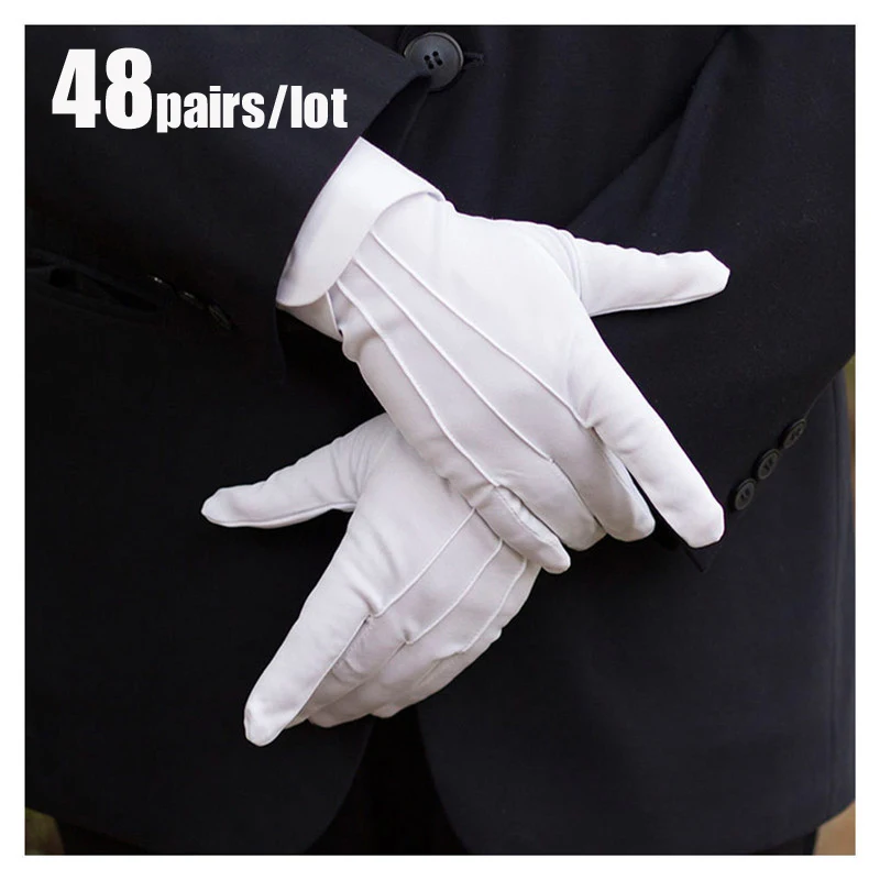 

2Pairs/Lot High Quality Elastic Reinforce White Black Spandex Ceremonial Gloves For Male Female Waiters/drivers/Jewelry/Serving